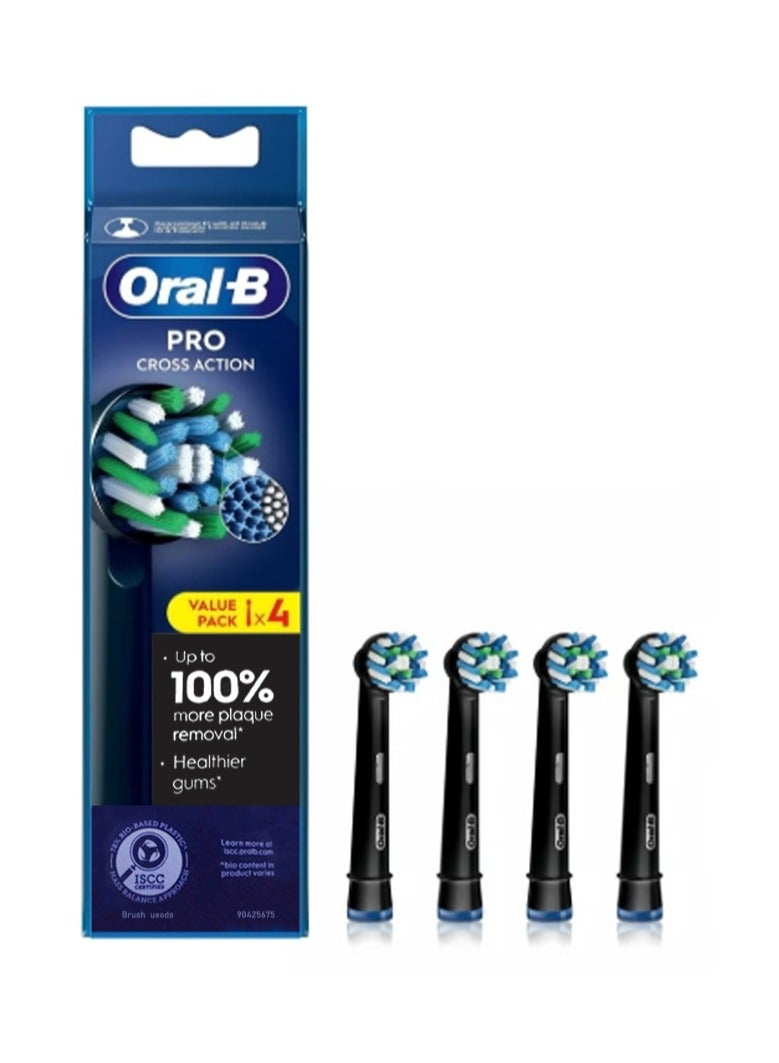 Oral-B Pro Cross Action Electric Toothbrush Head, X-Shape and Angled Bristles for Deeper Plaque Removal, Pack of 4 Toothbrush Heads, Black - Image 1